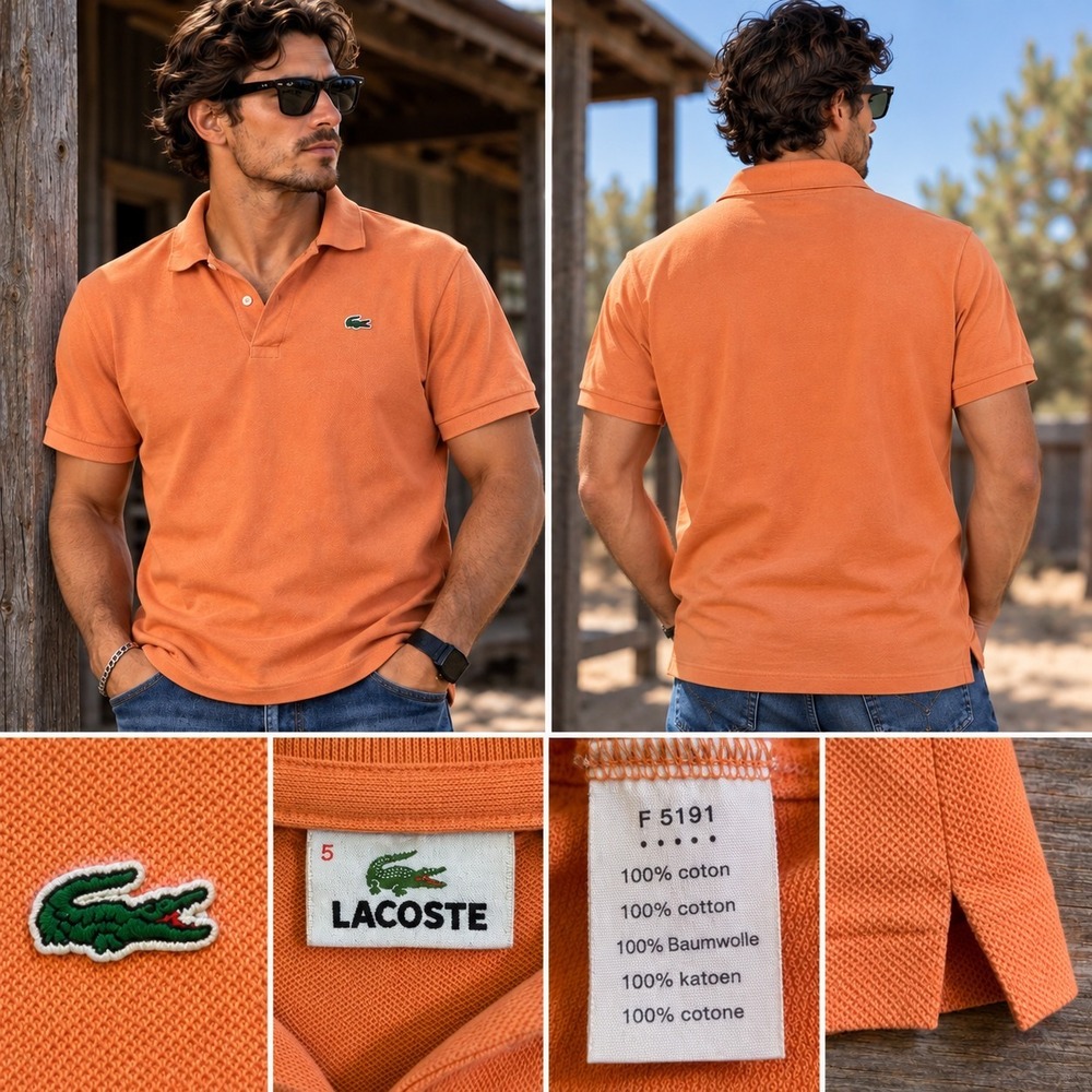 Lacoste Men's Polo Shirt Size 5 Large Orange Salmon Cotton Classic Crocodile